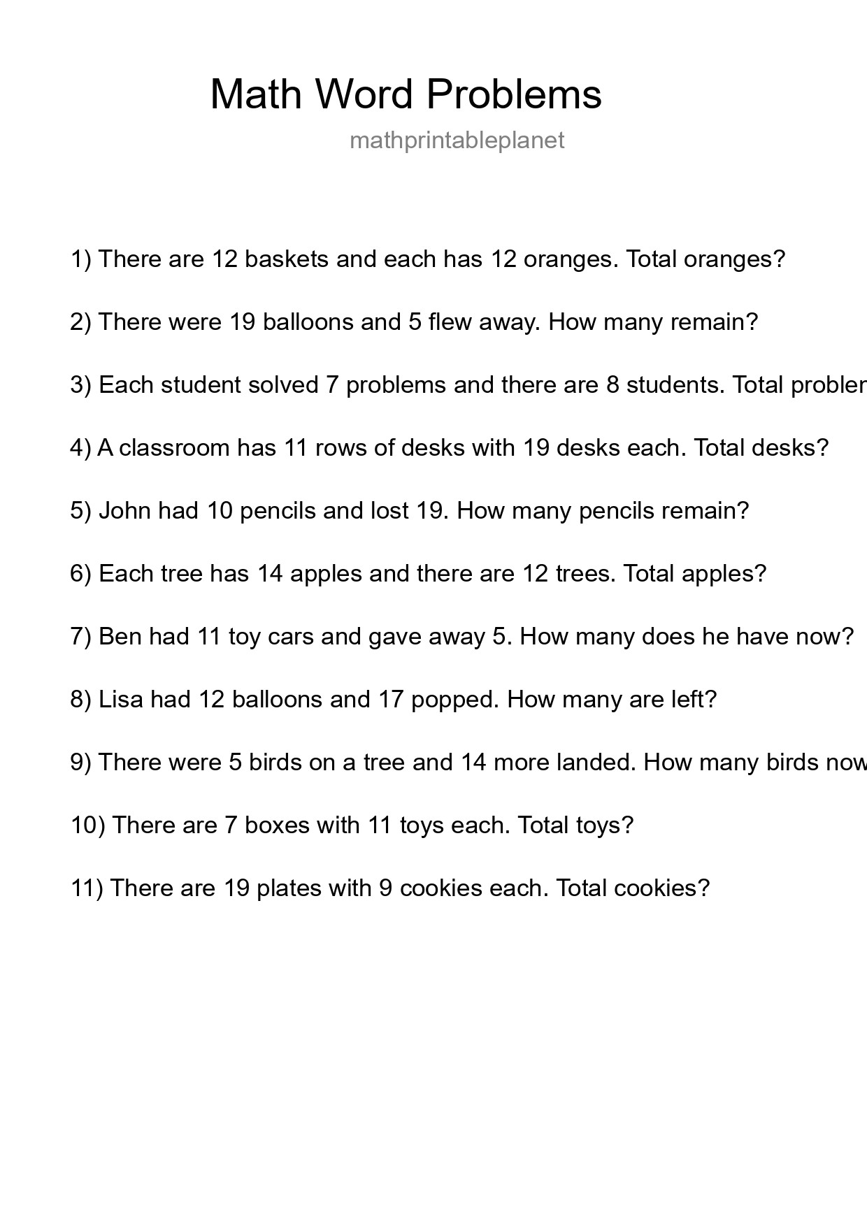 Math Word Problem Worksheet