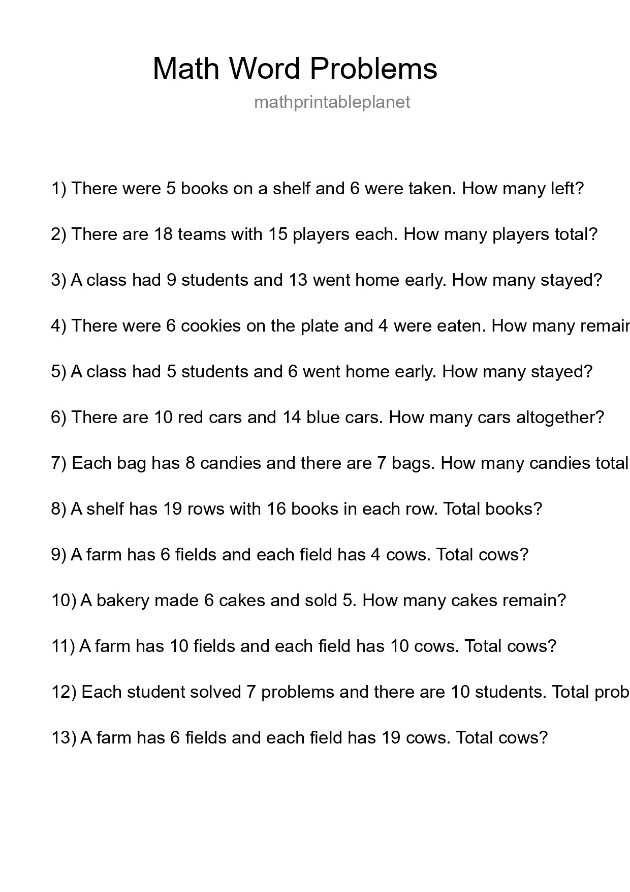 Math Word Problem Worksheet