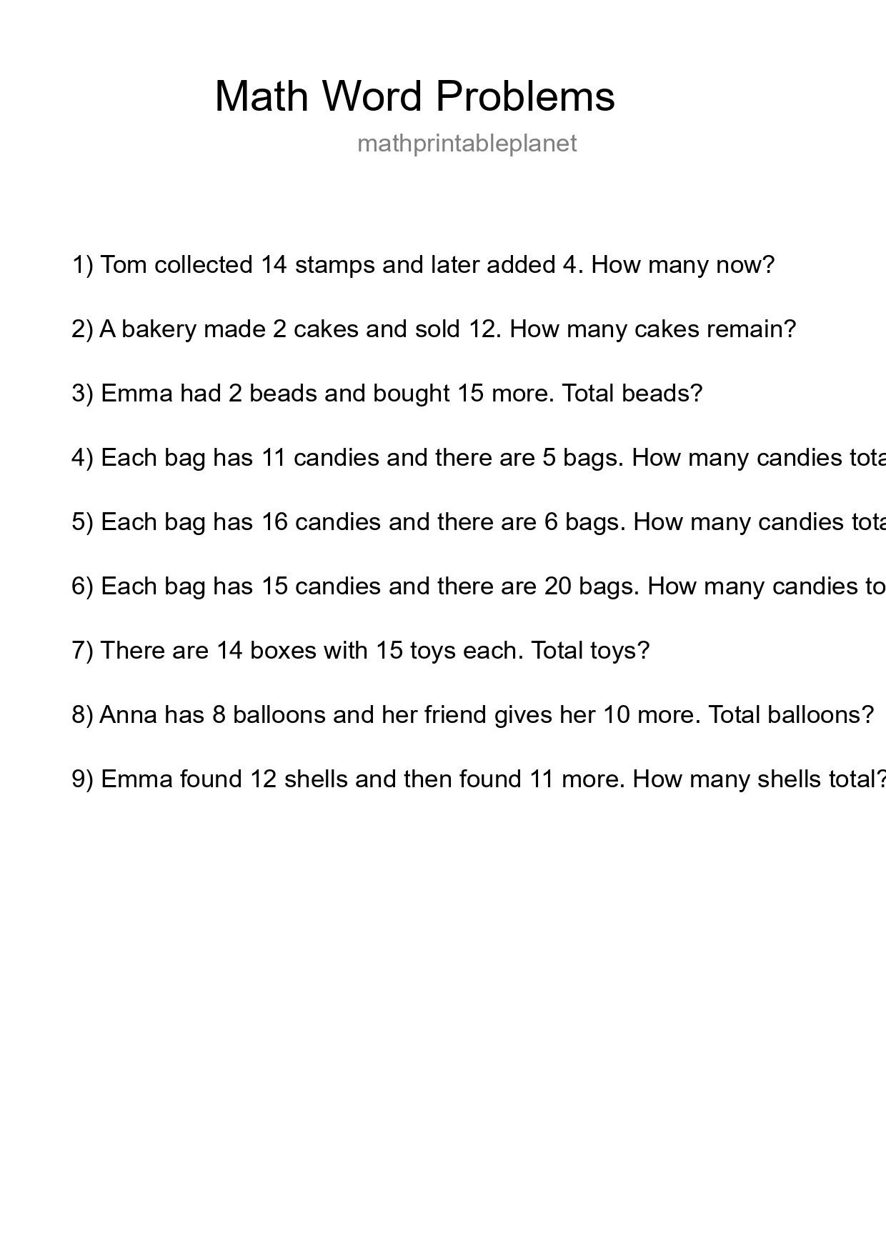 Math Word Problem Worksheet