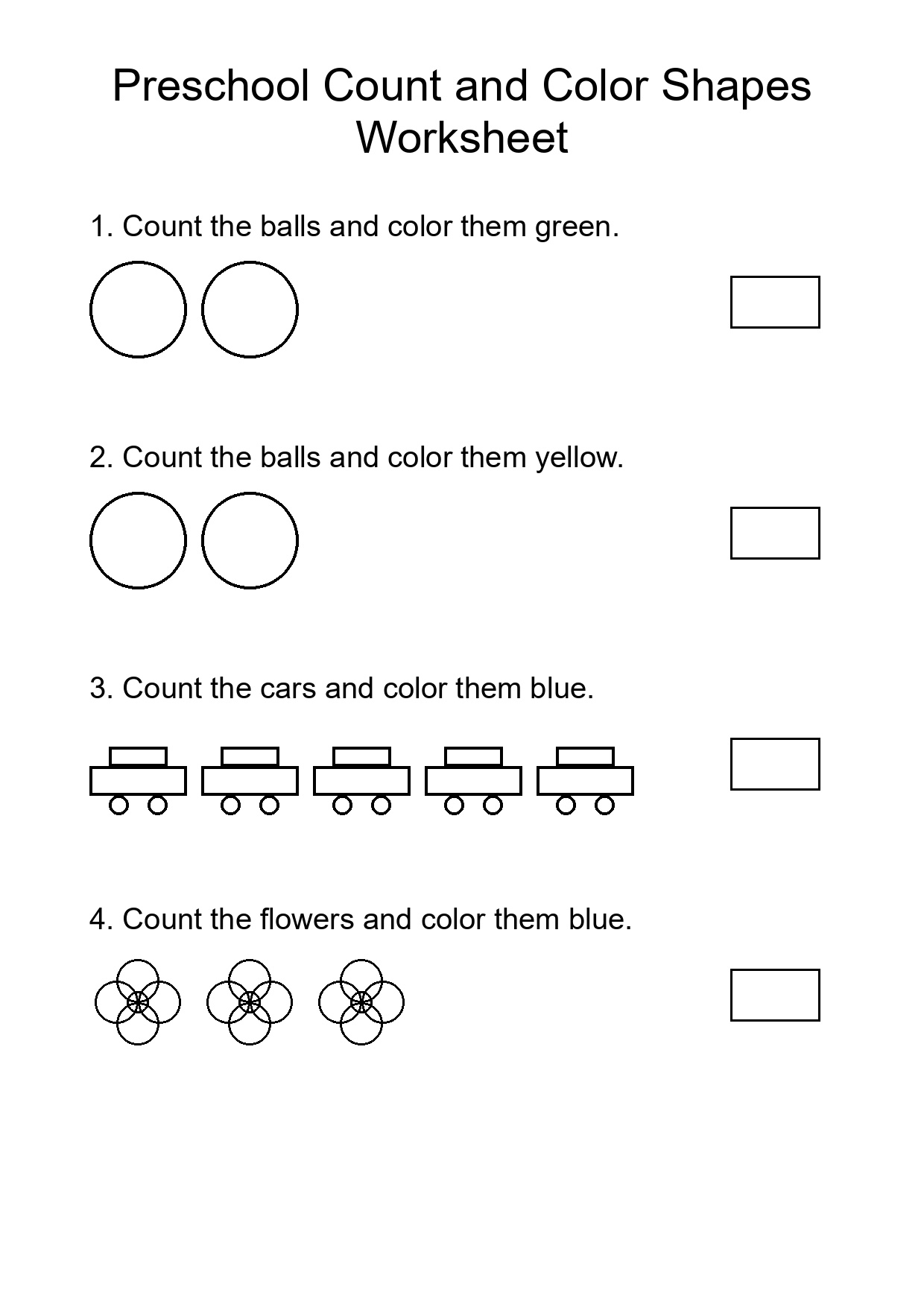 Preschool Count and Color Shapes Worksheet
