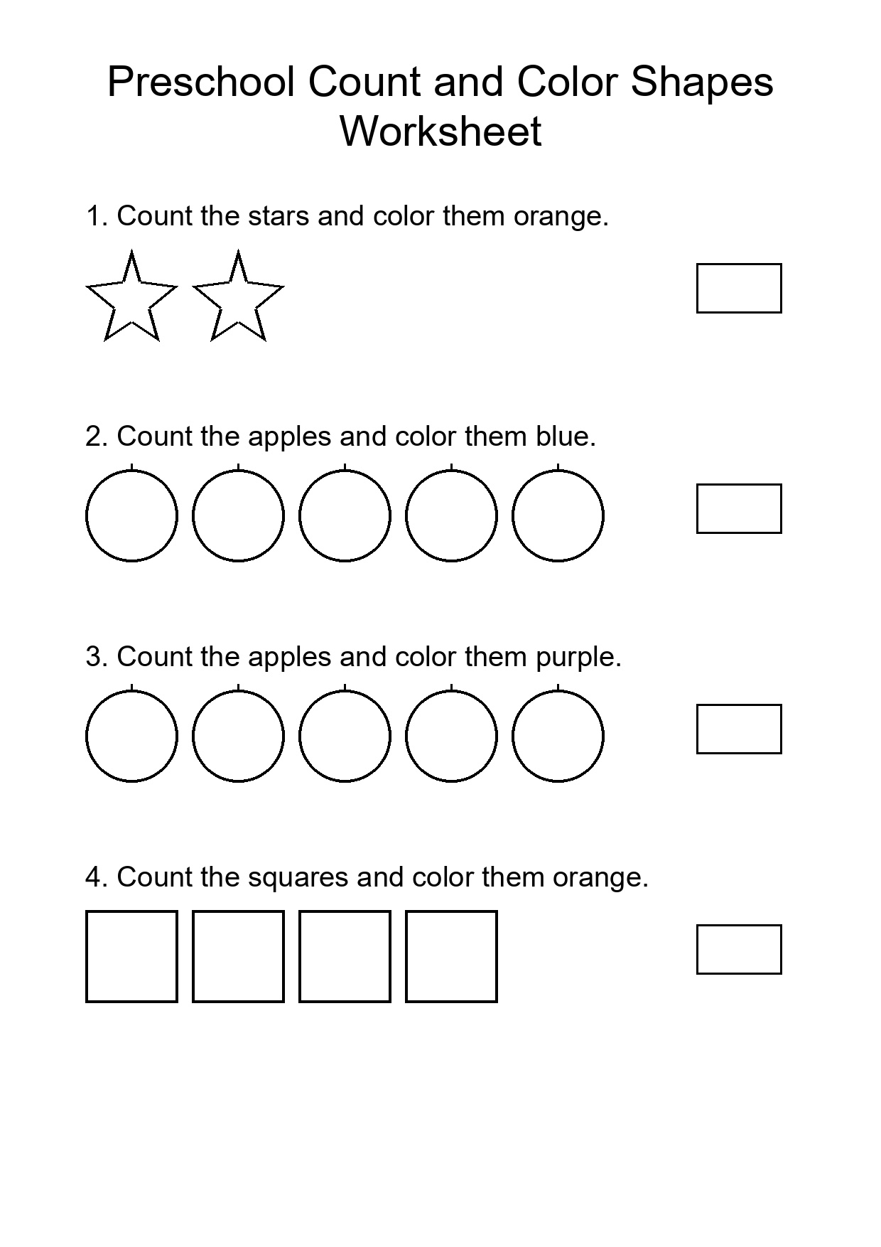 Preschool Count and Color Shapes Worksheet