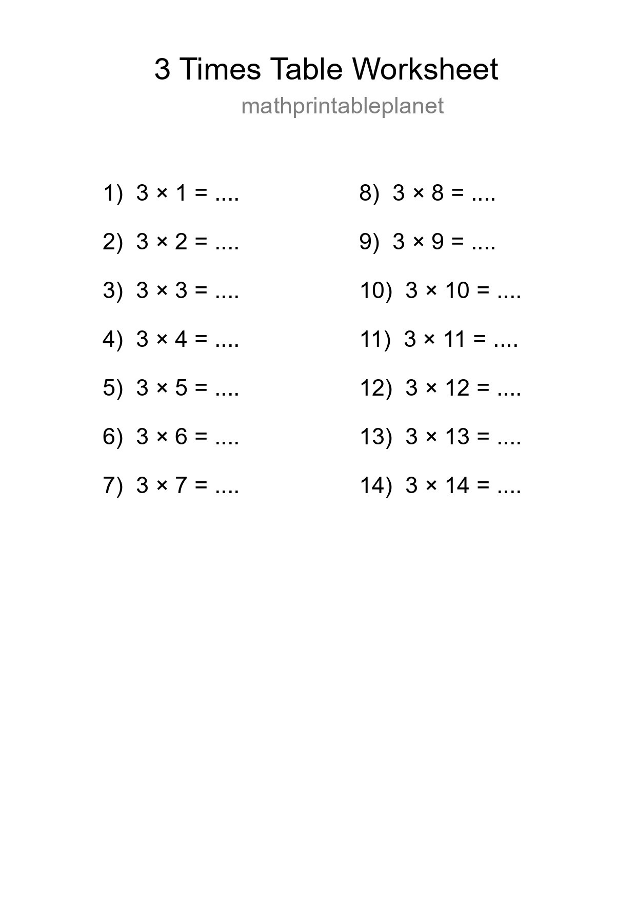 Printable 3 Times Table Worksheet For Grade 2 - Part 196