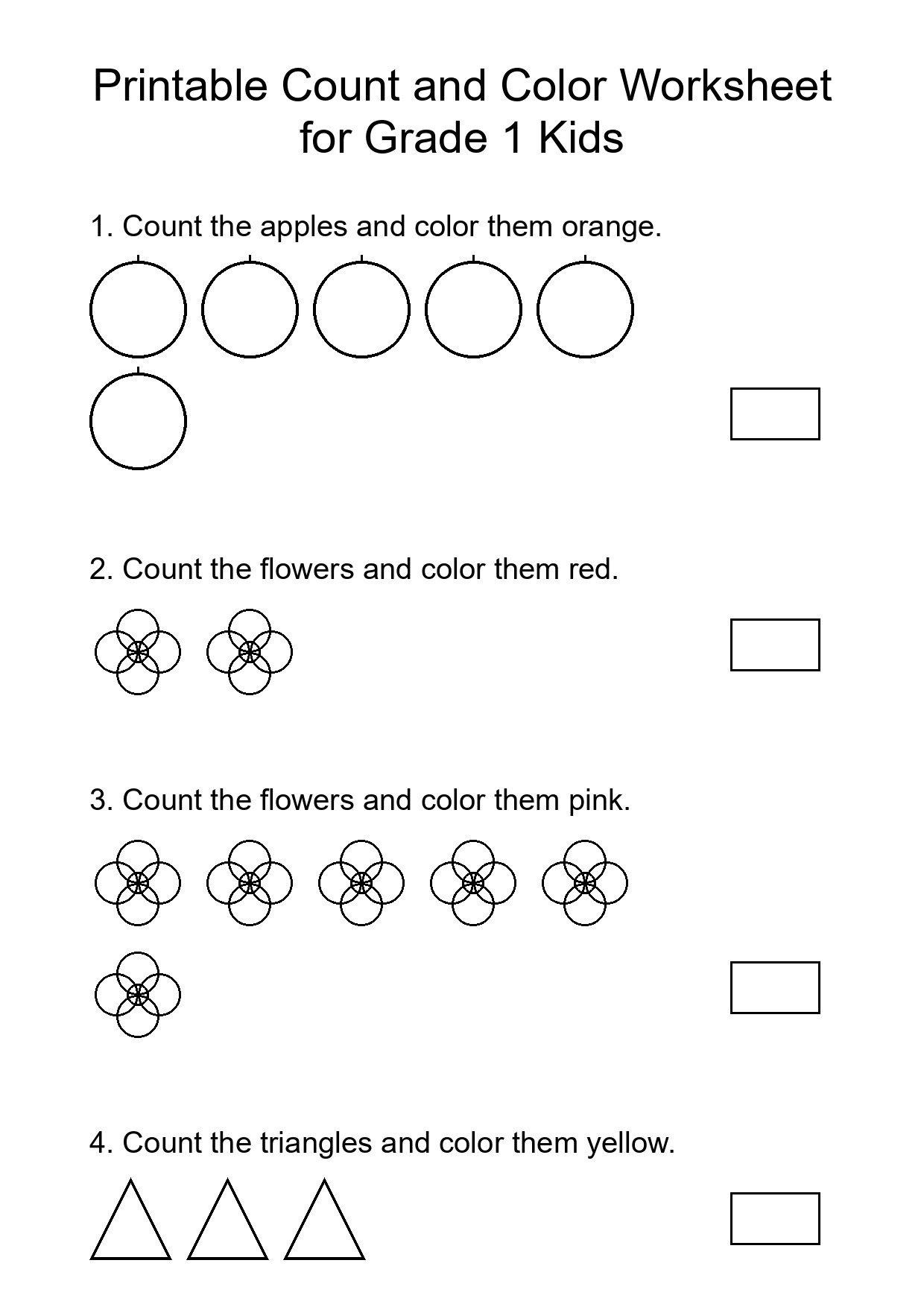 Printable Count and Color Worksheet for Grade 1 Kids