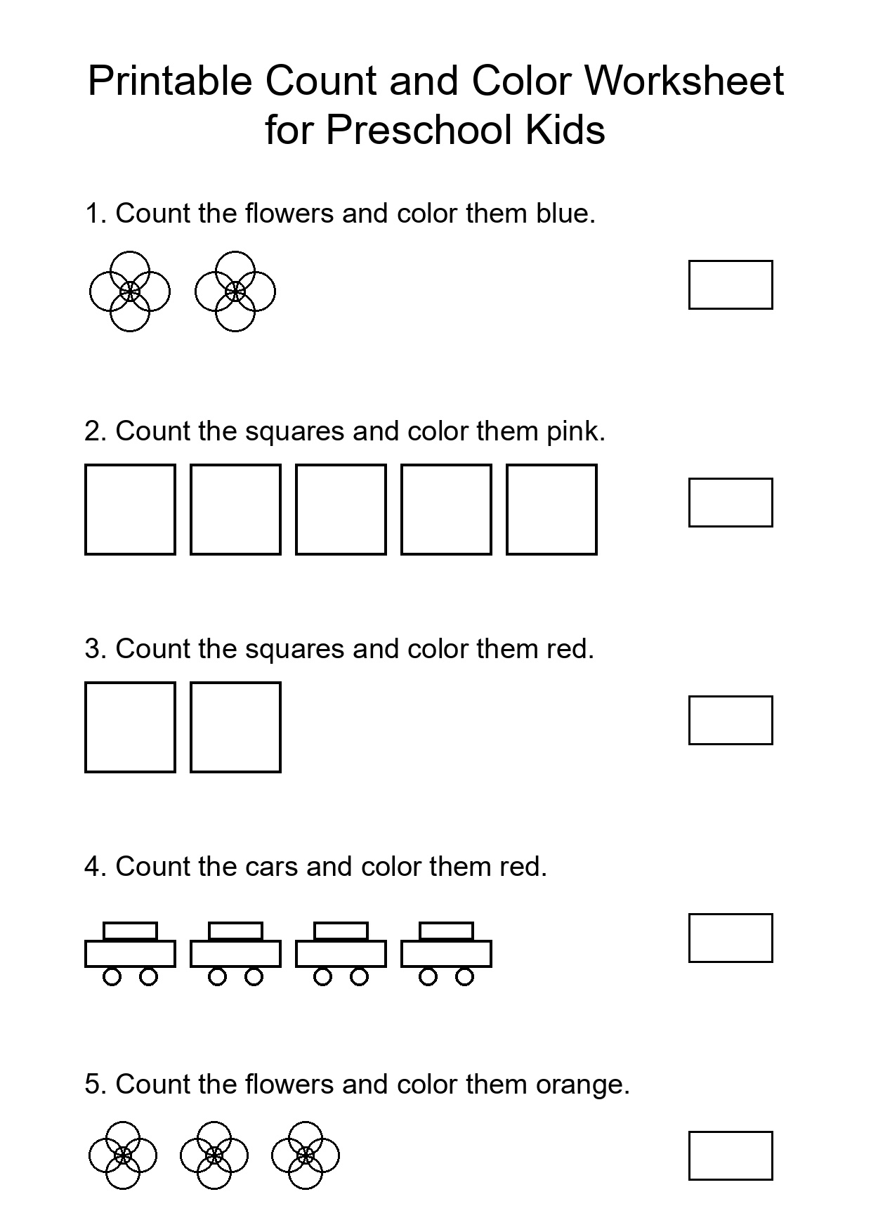 Printable Count and Color Worksheet for Preschool Kids