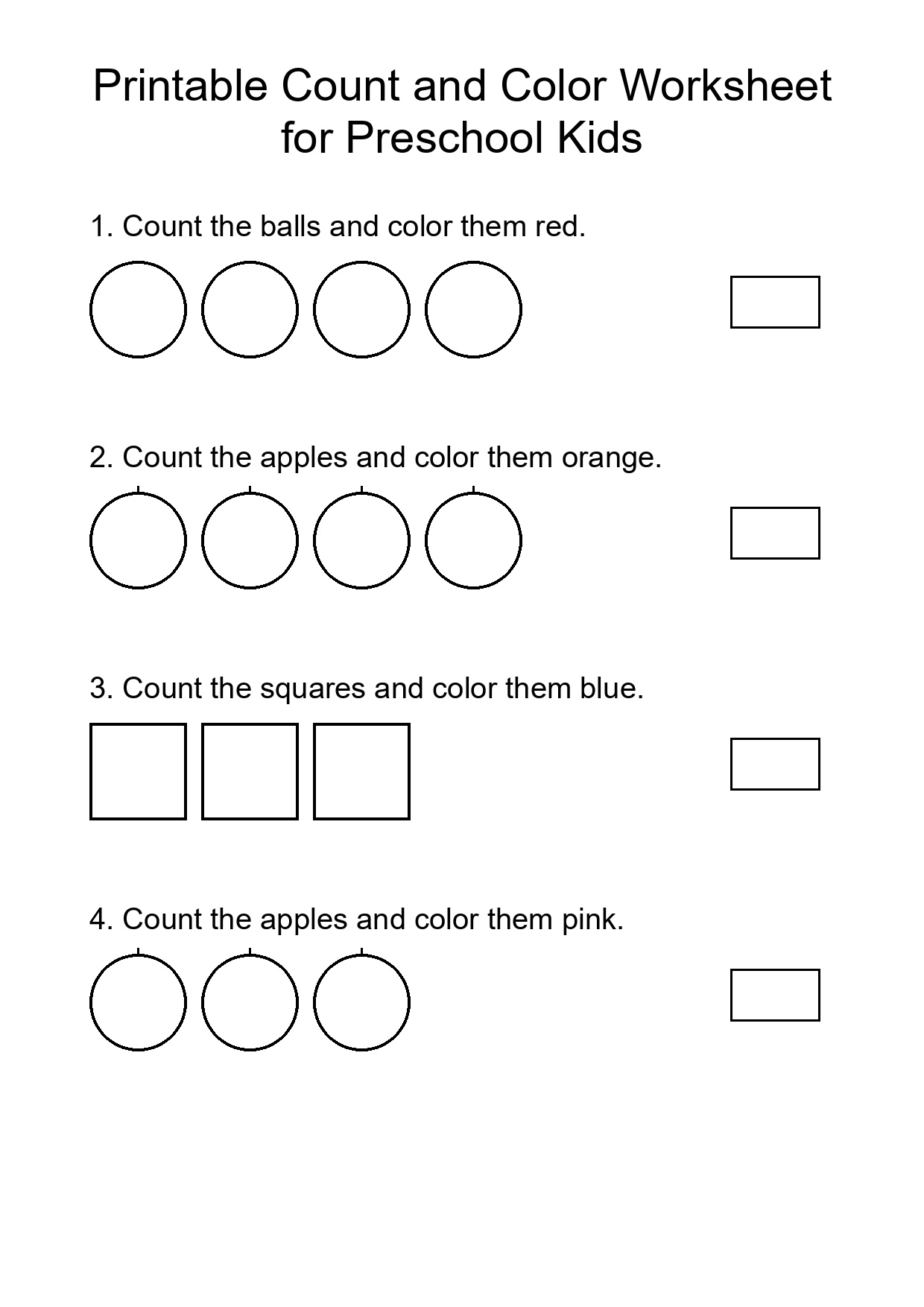 Printable Count and Color Worksheet for Preschool Kids