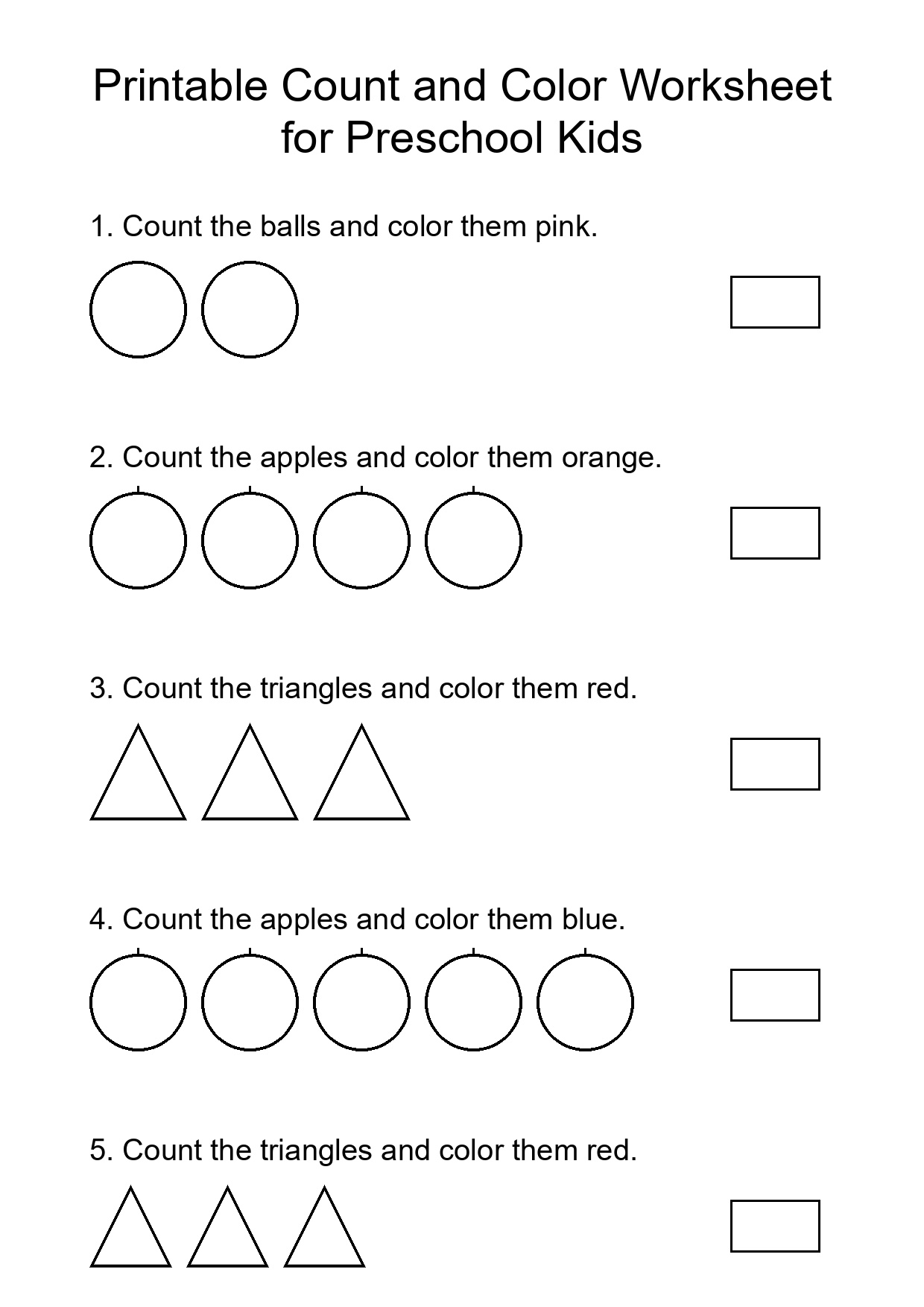 Printable Count and Color Worksheet for Preschool Kids