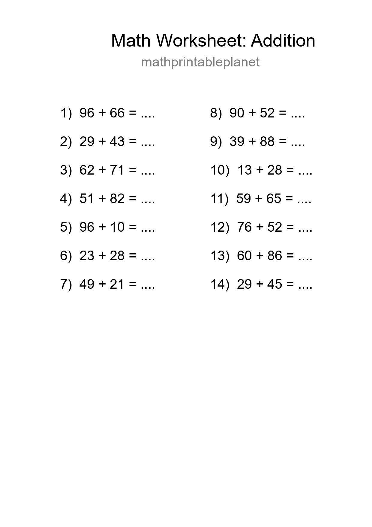 Printable Free 14 Addition Math Worksheet For Grade 3 - Part 287