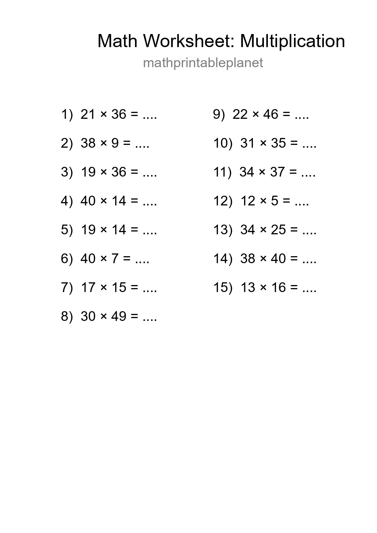 Printable Free 15 Multiplication Math Worksheet For Grade 2 - Part 106
