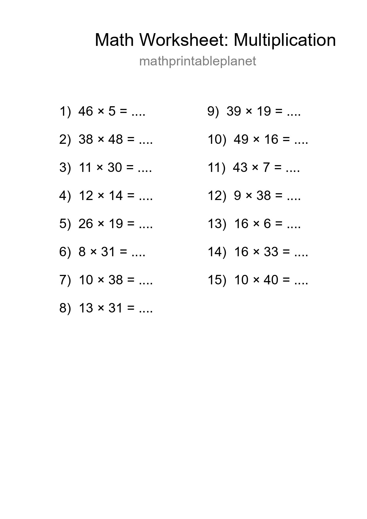Printable Free 15 Multiplication Math Worksheet For Grade 2 - Part 128