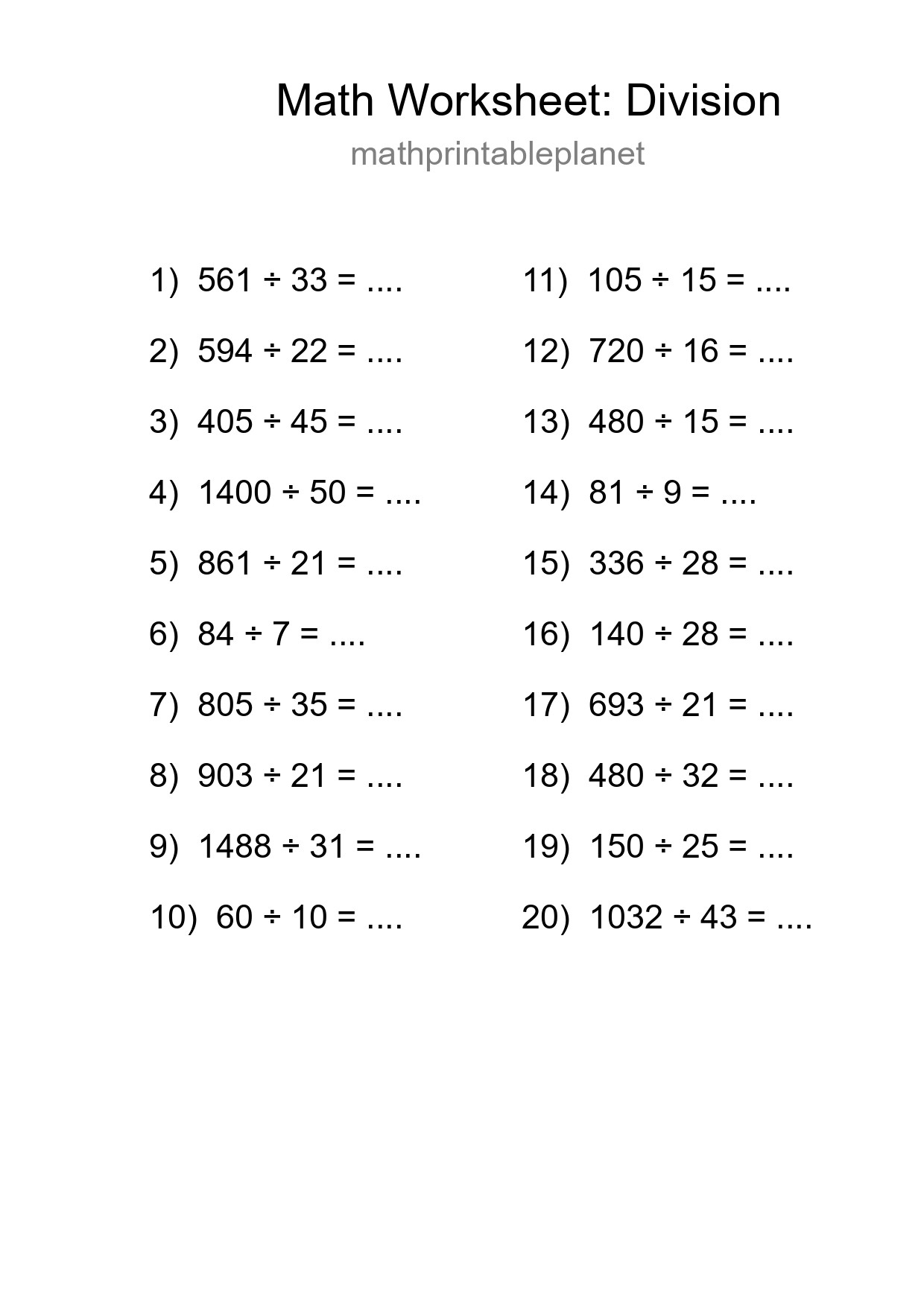 Printable Free 20 Division Math Worksheet For Grade 2 - Part 257