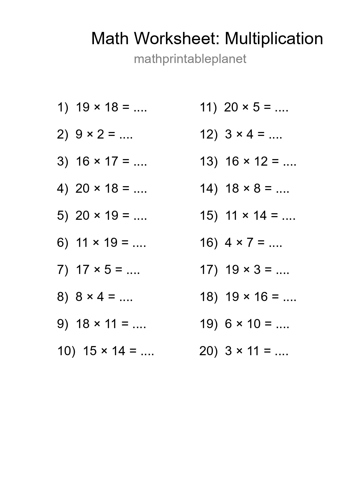 Printable Free 20 Multiplication Math Worksheet For Grade 2 - Part 29