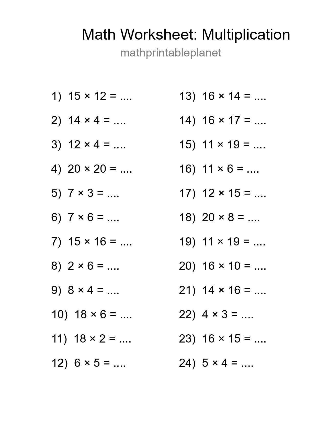 Printable Free 24 Multiplication Math Worksheet For Grade 2 - Part 249