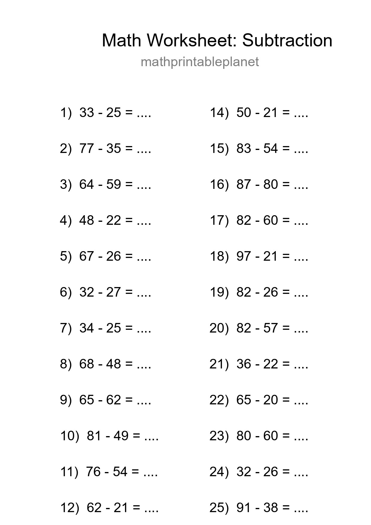 Printable Free 26 Subtraction Math Worksheet For Grade 3 - Part 8